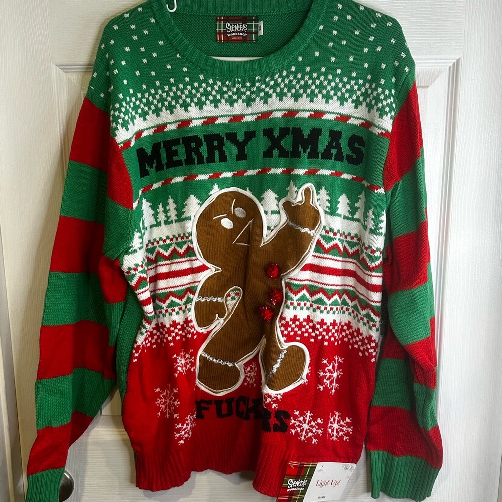 Ugly Christmas sweater. “Merry Christmas *******”